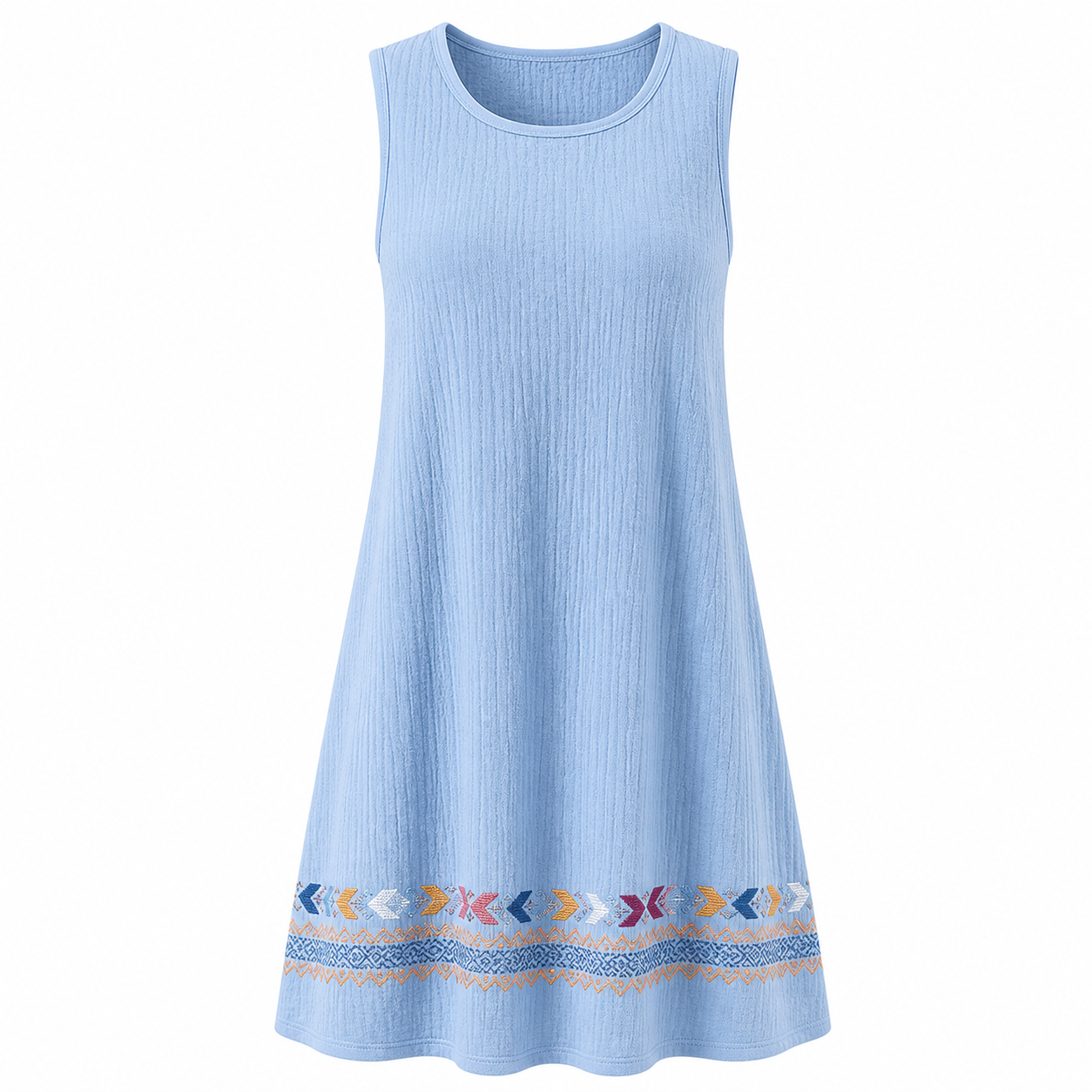 🔥CLEARANCE SALE🔥 Embroidered Hem Sleeveless Dress - Sky Blue