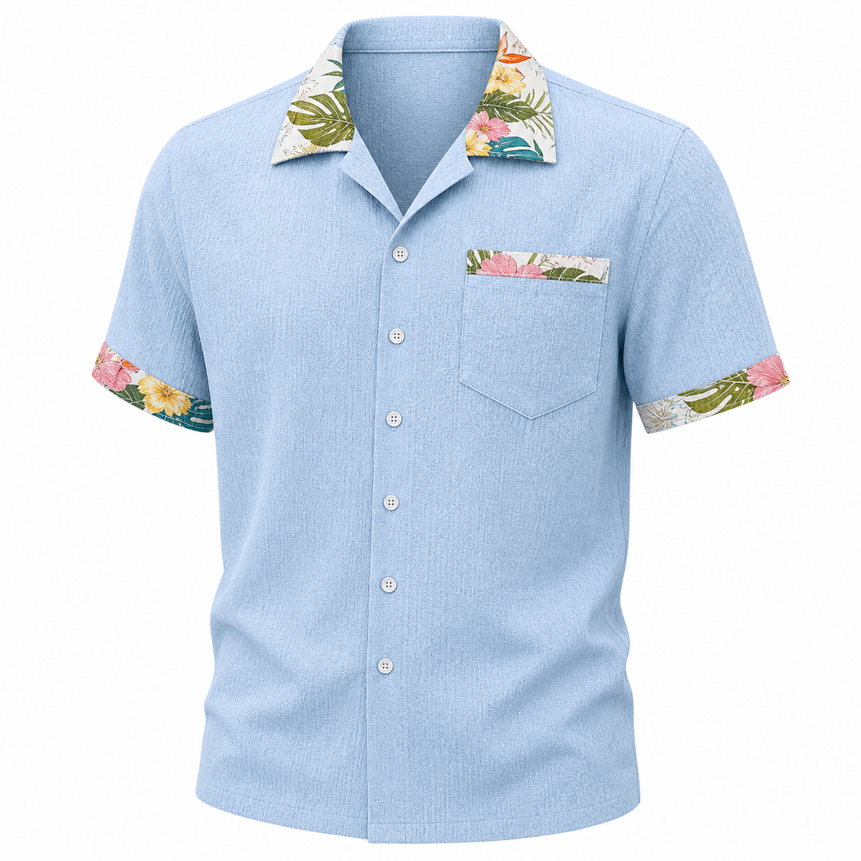 🔥CLEARANCE SALE🔥 Tropical Trim Short Sleeve Shirt - Sky Blue