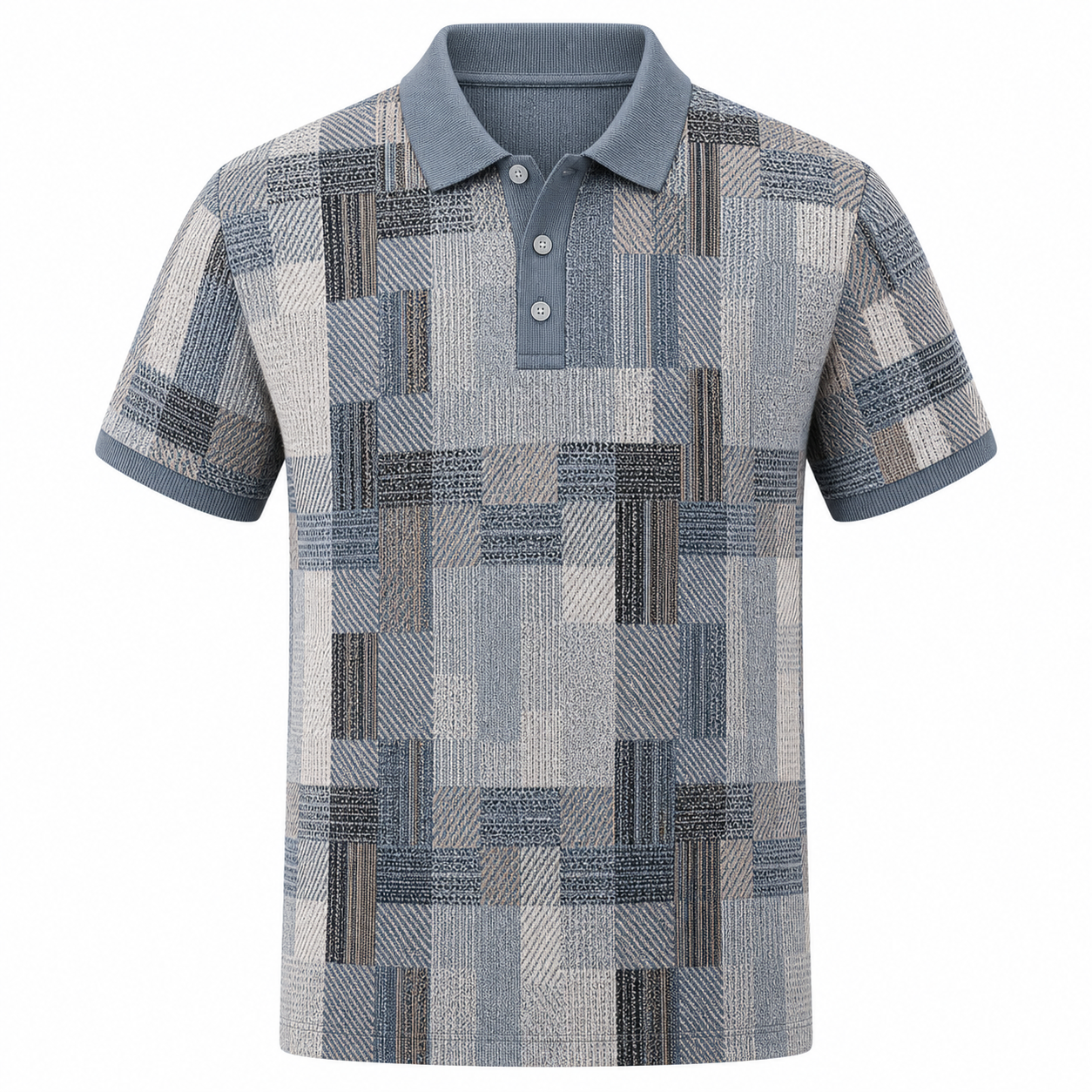 🔥CLEARANCE SALE🔥 Geometric Jacquard Knit Polo Shirt - Slate Blue