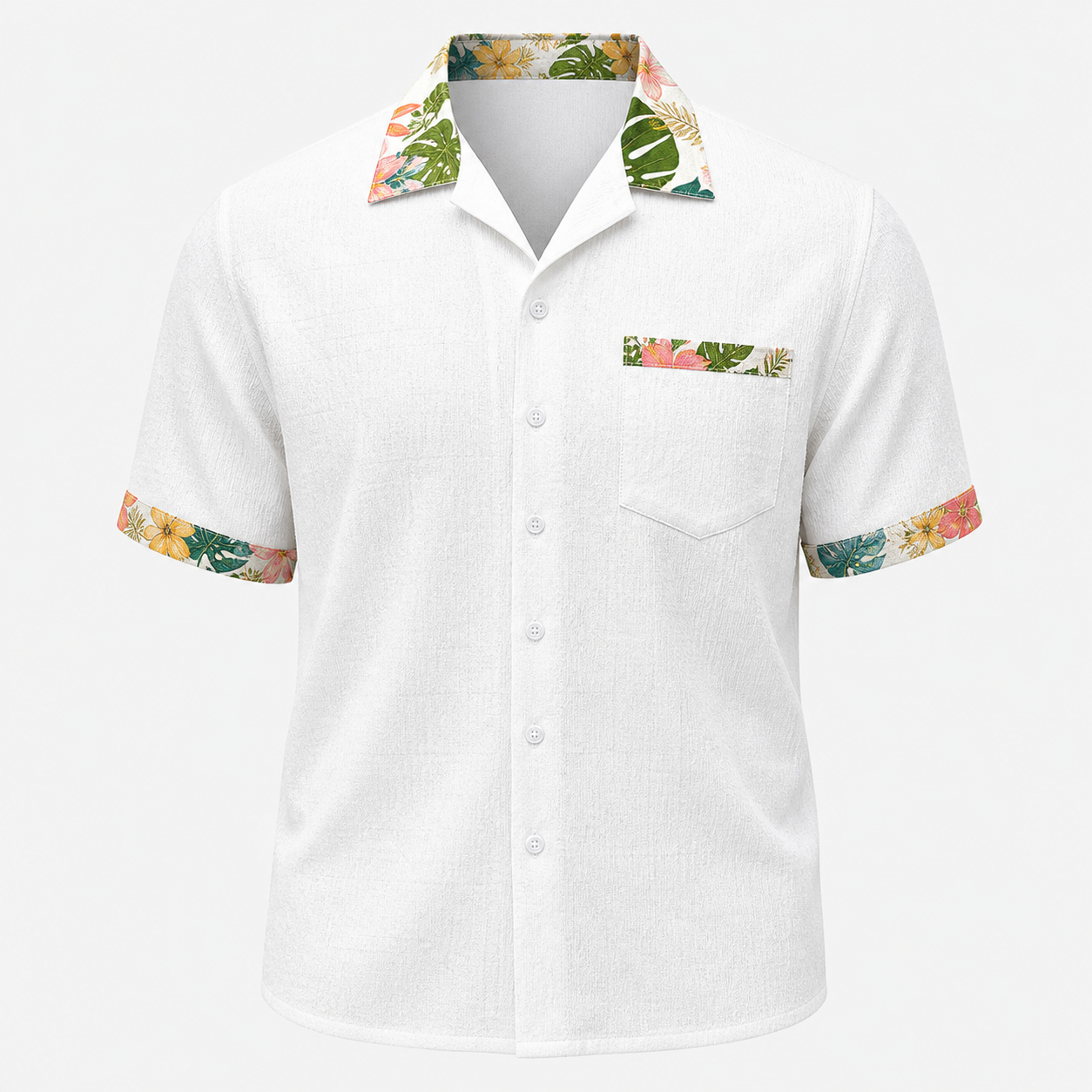 🔥CLEARANCE SALE🔥 Tropical Trim Short Sleeve Shirt - White