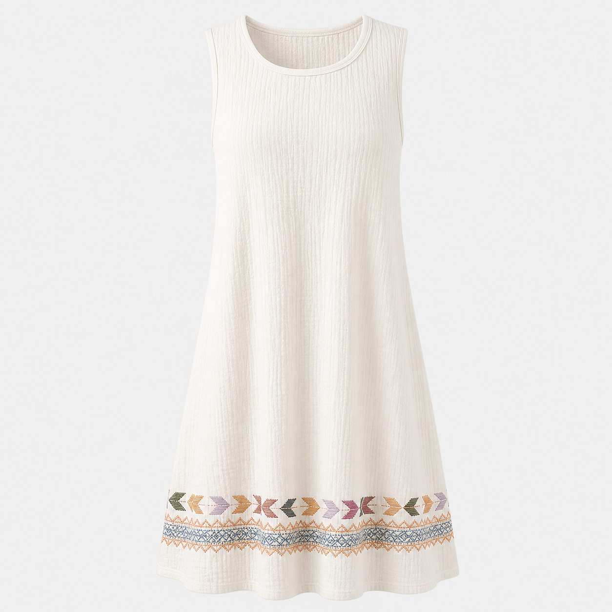🔥CLEARANCE SALE🔥 Embroidered Hem Sleeveless Dress - White