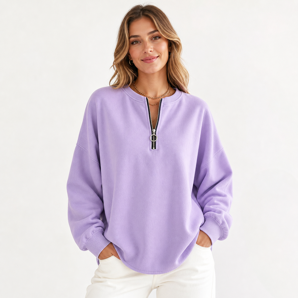 Lavender women's oversized half zip pullover