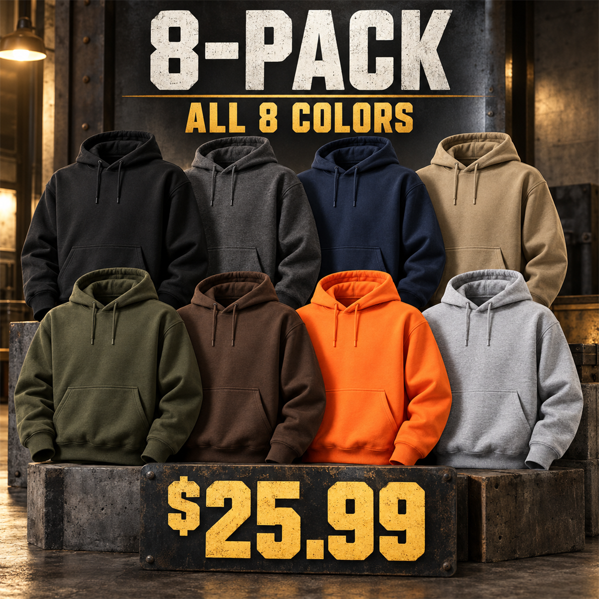 8-Pack - All 8 Colors Men's Heavyweight Work Hoodie Multipacks