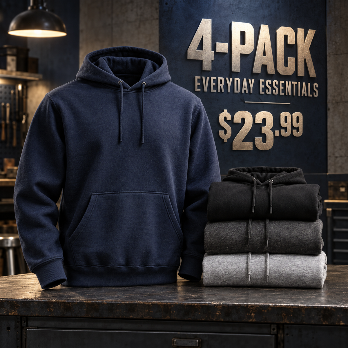 4-Pack - Everyday Essentials Men's Heavyweight Work Hoodie Multipacks