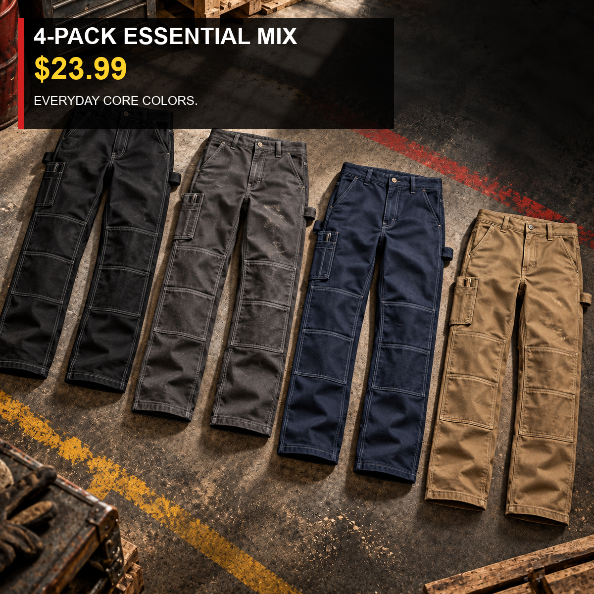 4-Pack - Core Jobsite Colors Men's Double-Knee Reinforced Work Pants Multipacks