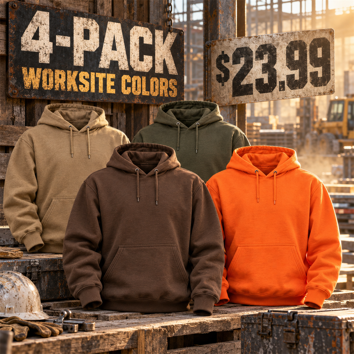 4-Pack - Worksite Colors Men's Heavyweight Work Hoodie Multipacks