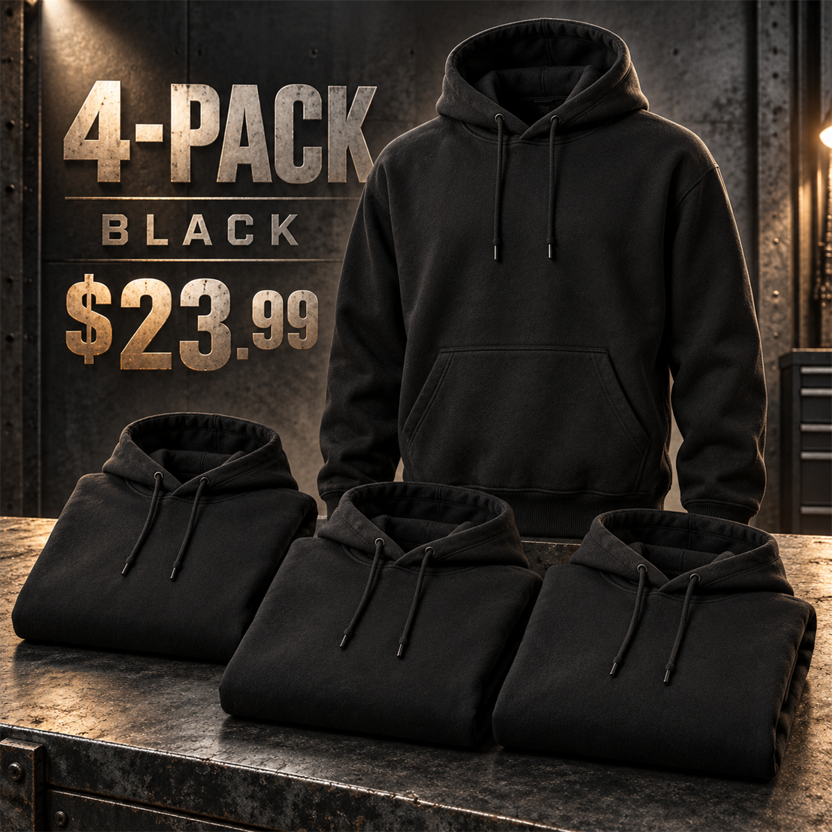 4-Pack - Black Men's Heavyweight Work Hoodie Multipacks