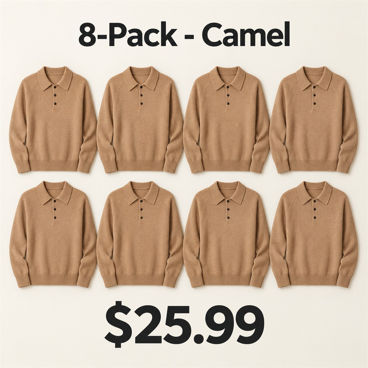 8-Pack - Camel Women's Long-Sleeve Knit Polo Sweater 8-Packs