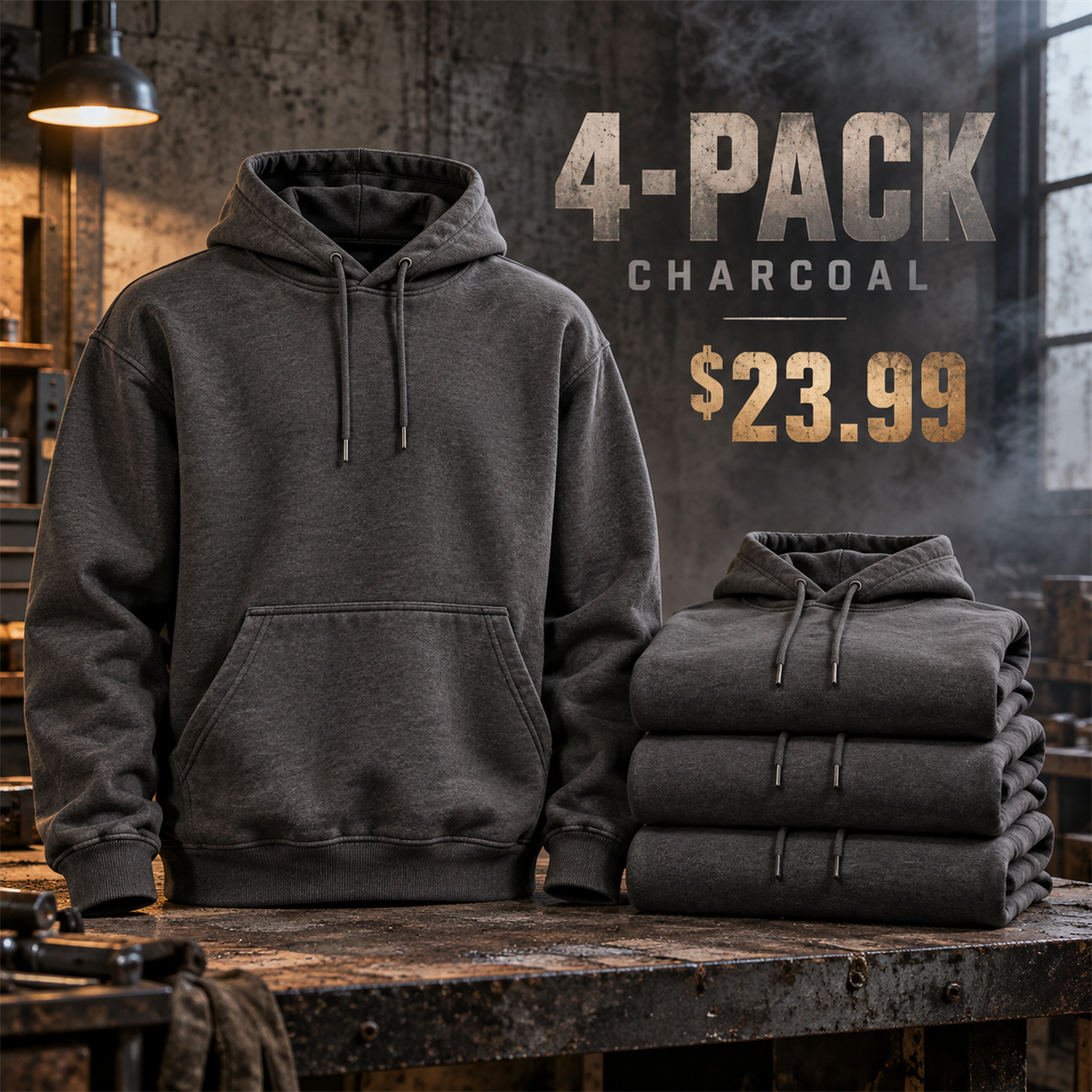 4-Pack - Charcoal Men's Heavyweight Work Hoodie Multipacks