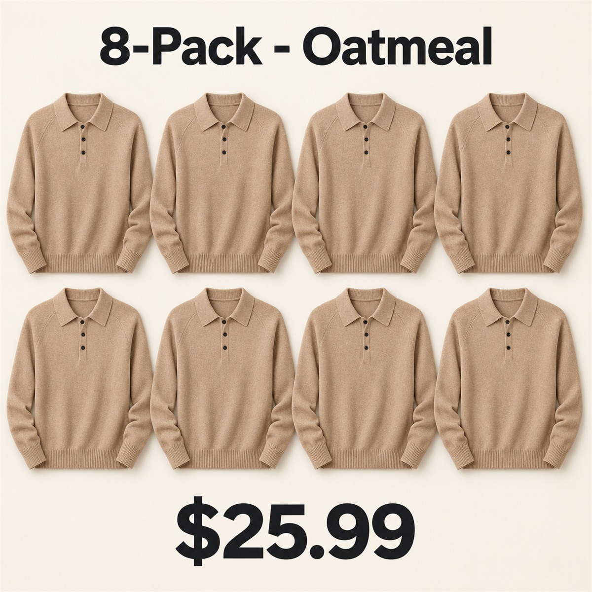 8-Pack - Oatmeal Women's Long-Sleeve Knit Polo Sweater 8-Packs