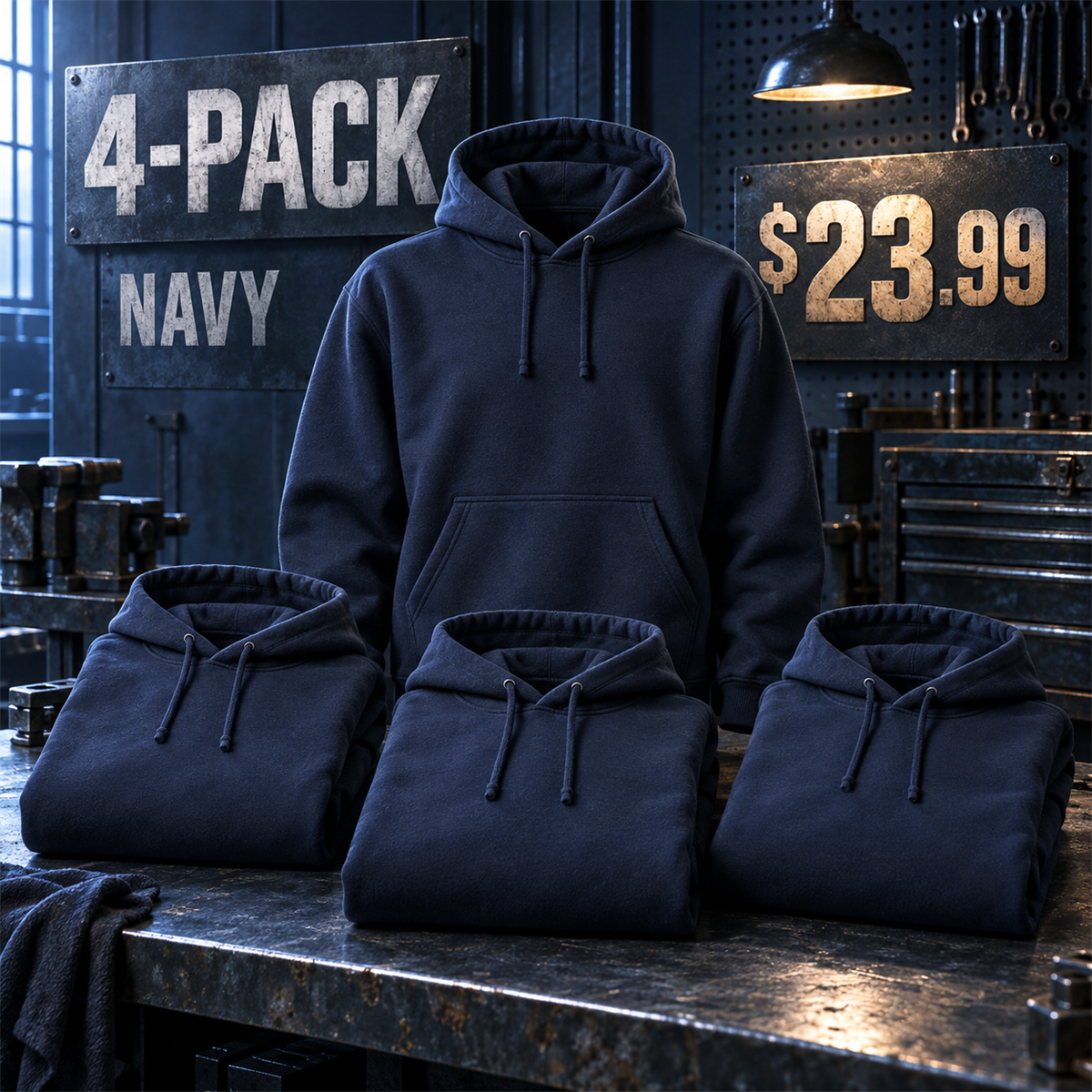 4-Pack - Navy Men's Heavyweight Work Hoodie Multipacks