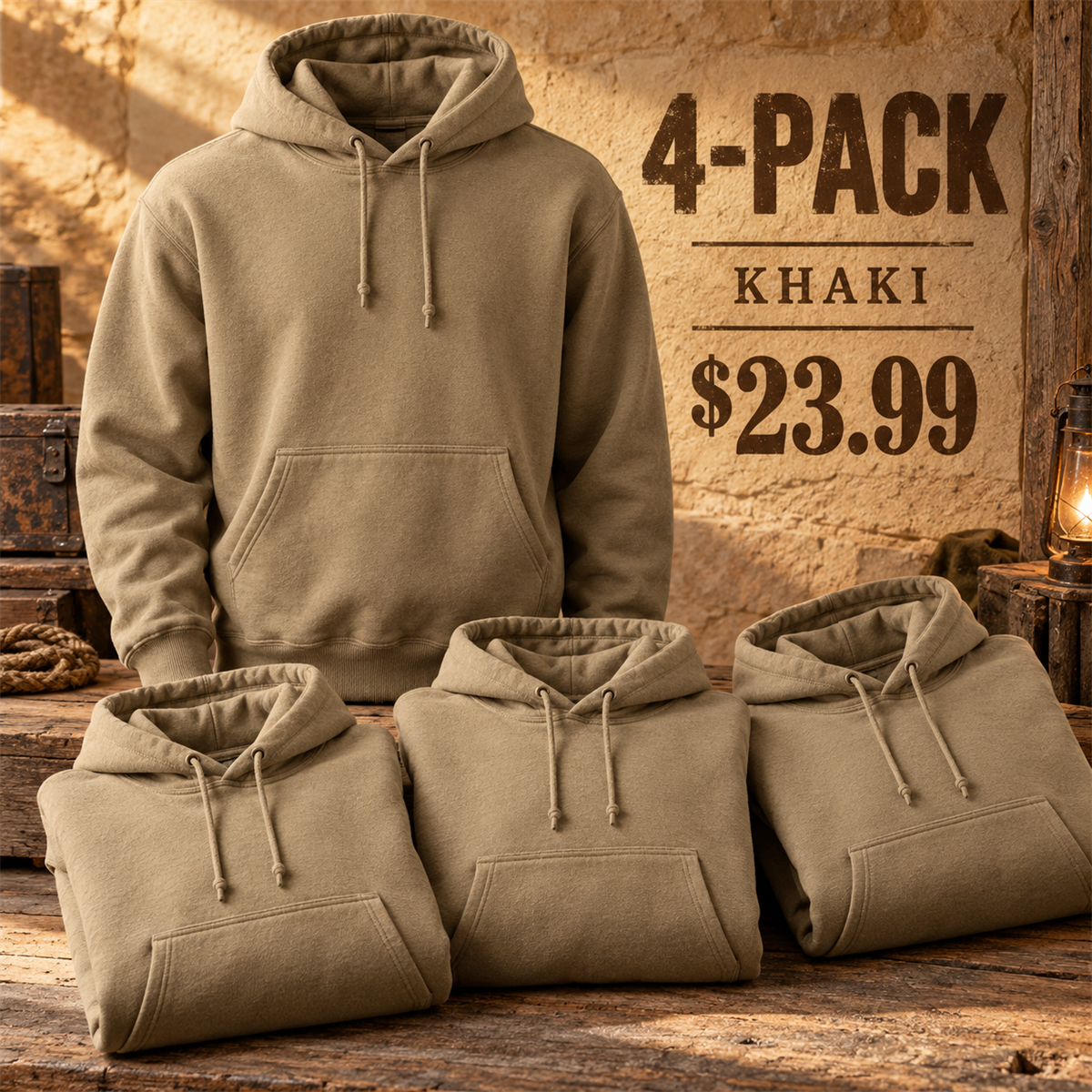 4-Pack - Khaki Men's Heavyweight Work Hoodie Multipacks