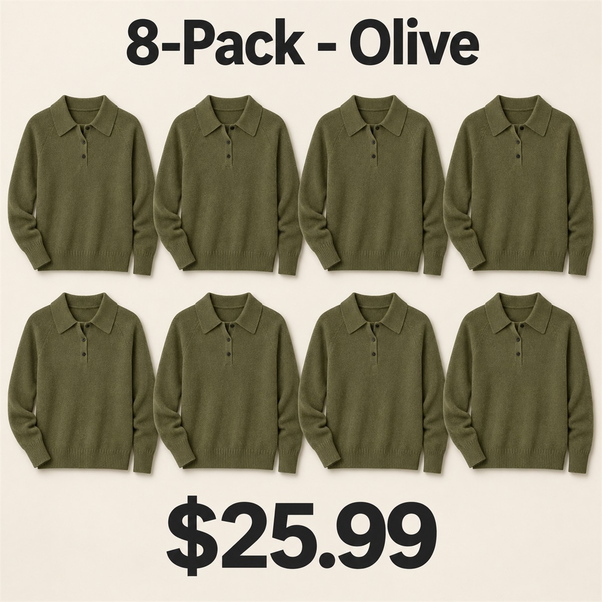 8-Pack - Olive Women's Long-Sleeve Knit Polo Sweater 8-Packs