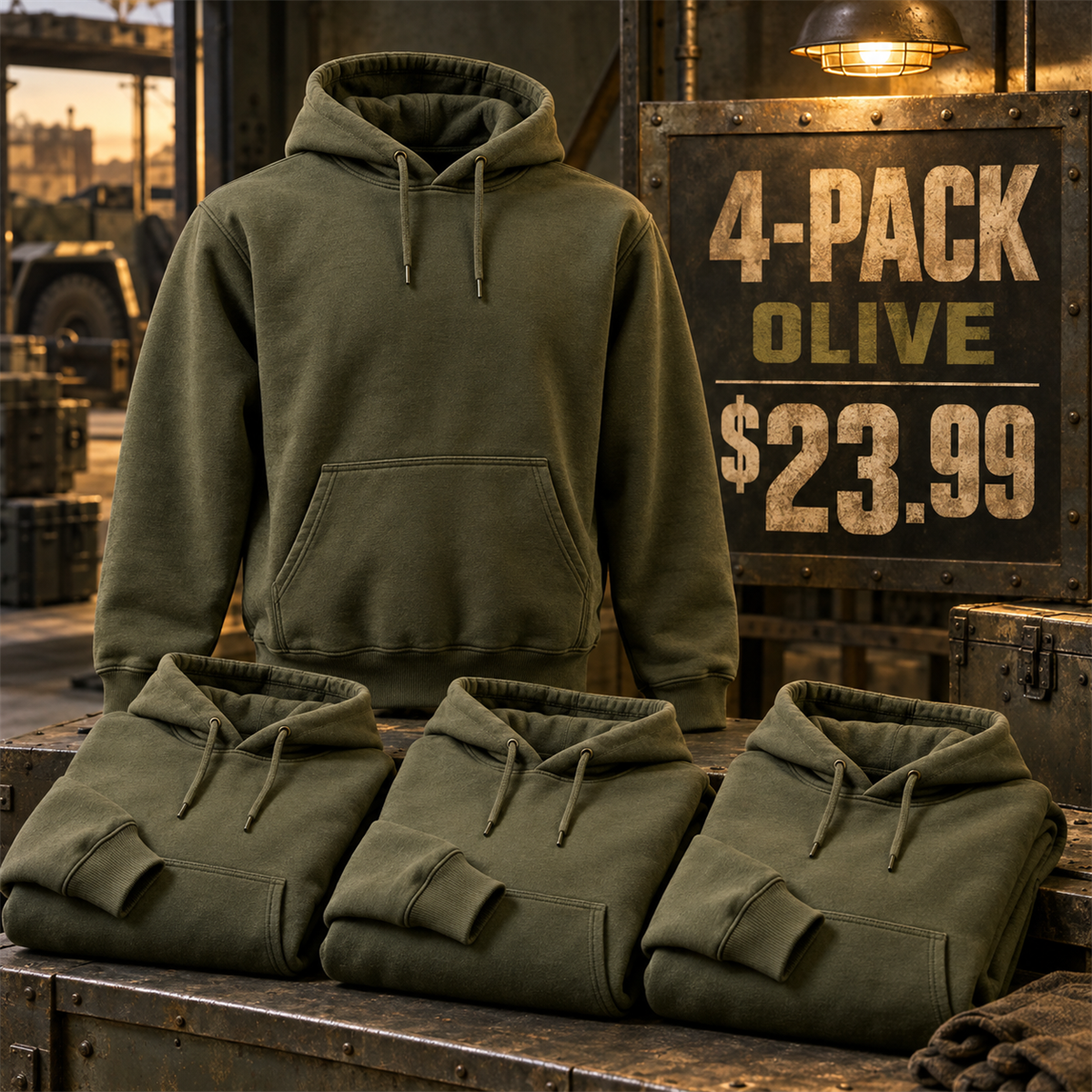4-Pack - Olive Men's Heavyweight Work Hoodie Multipacks