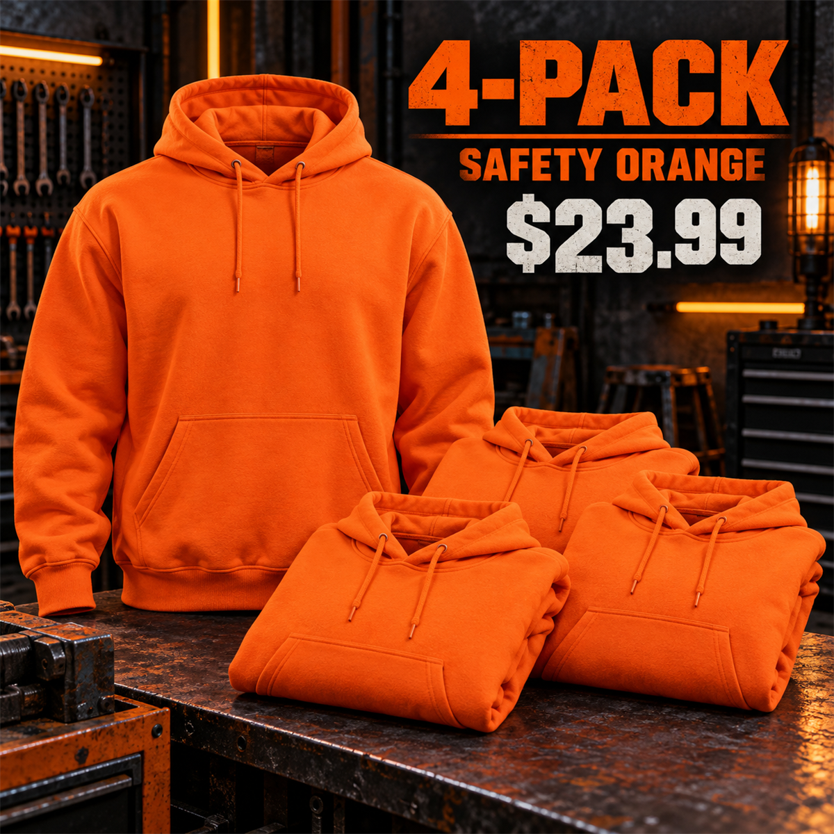 4-Pack - Safety Orange Men's Heavyweight Work Hoodie Multipacks