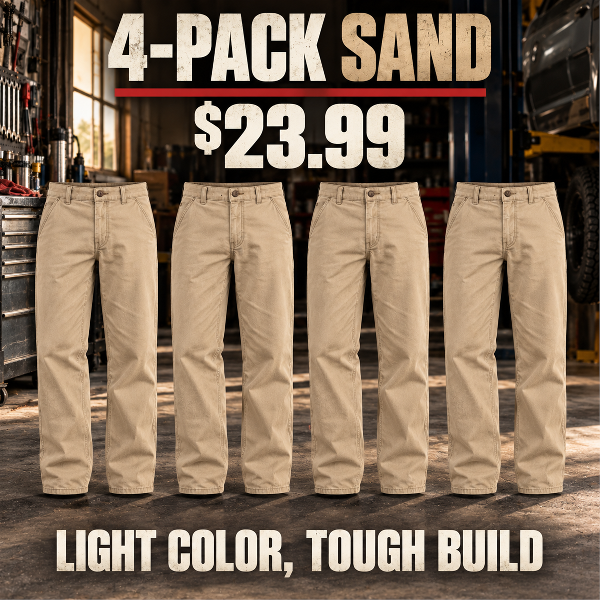 4-Pack - Stone Men's Relaxed Straight Cotton Work Pants Multipacks