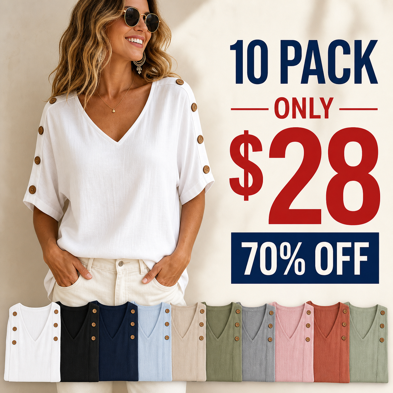 10 pack only 28 dollars women's v neck button sleeve blouse