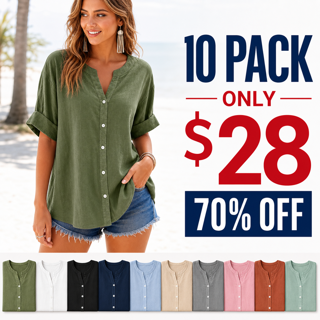 10 pack only 28 dollars women's relaxed henley blouse