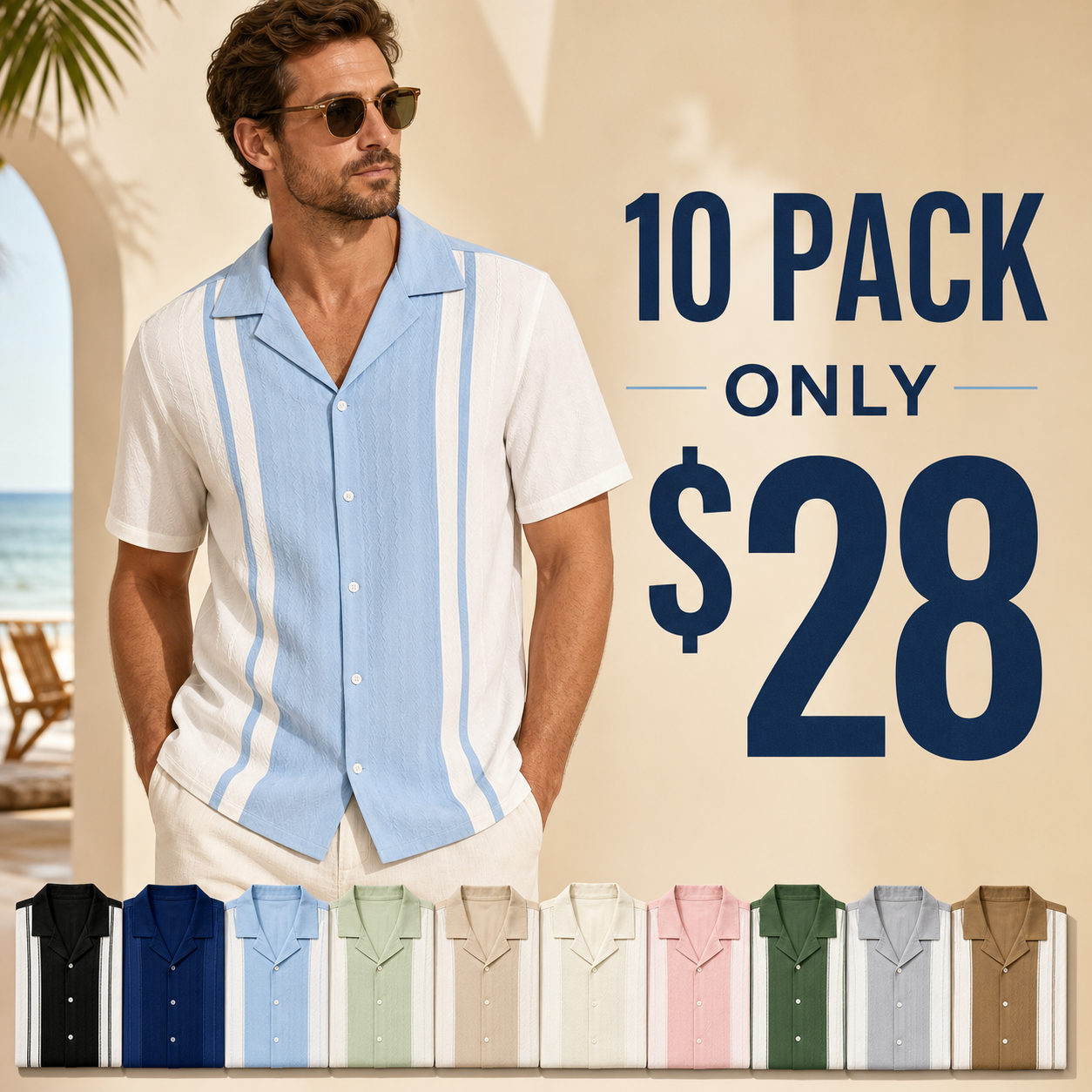 10 pack only 28 dollars men's short sleeve resort panel shirt