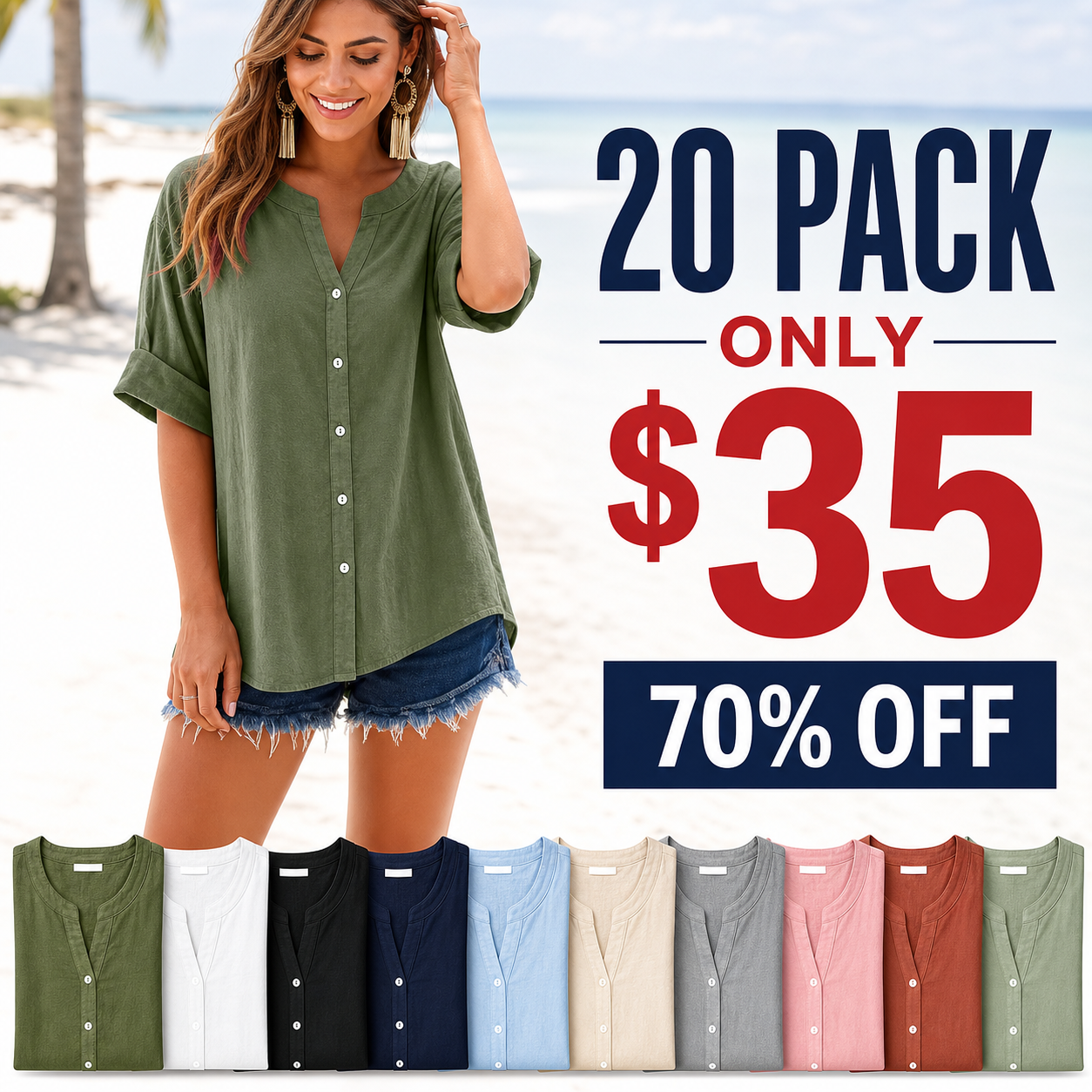 20 pack only 35 dollars women's relaxed henley blouse