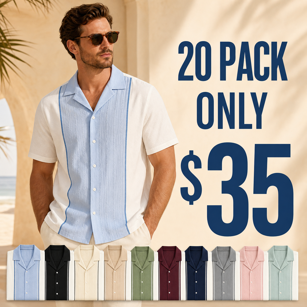 20 pack only 35 dollars men's short sleeve resort panel shirt