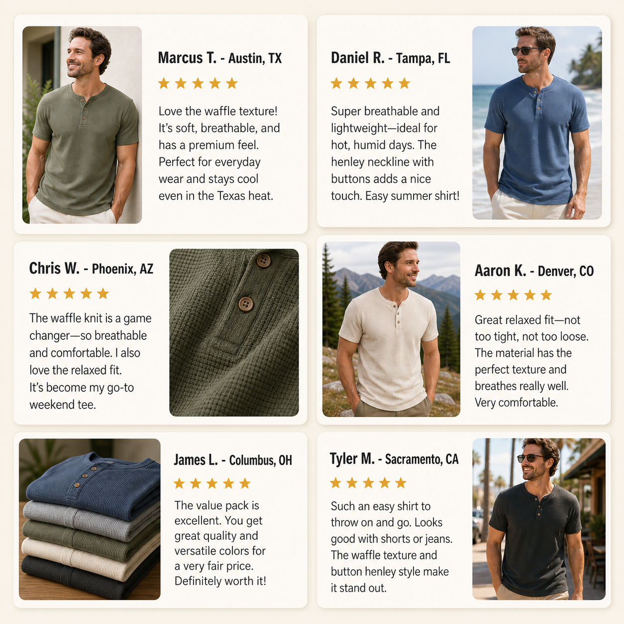 Customer review waterfall men's waffle knit henley tee
