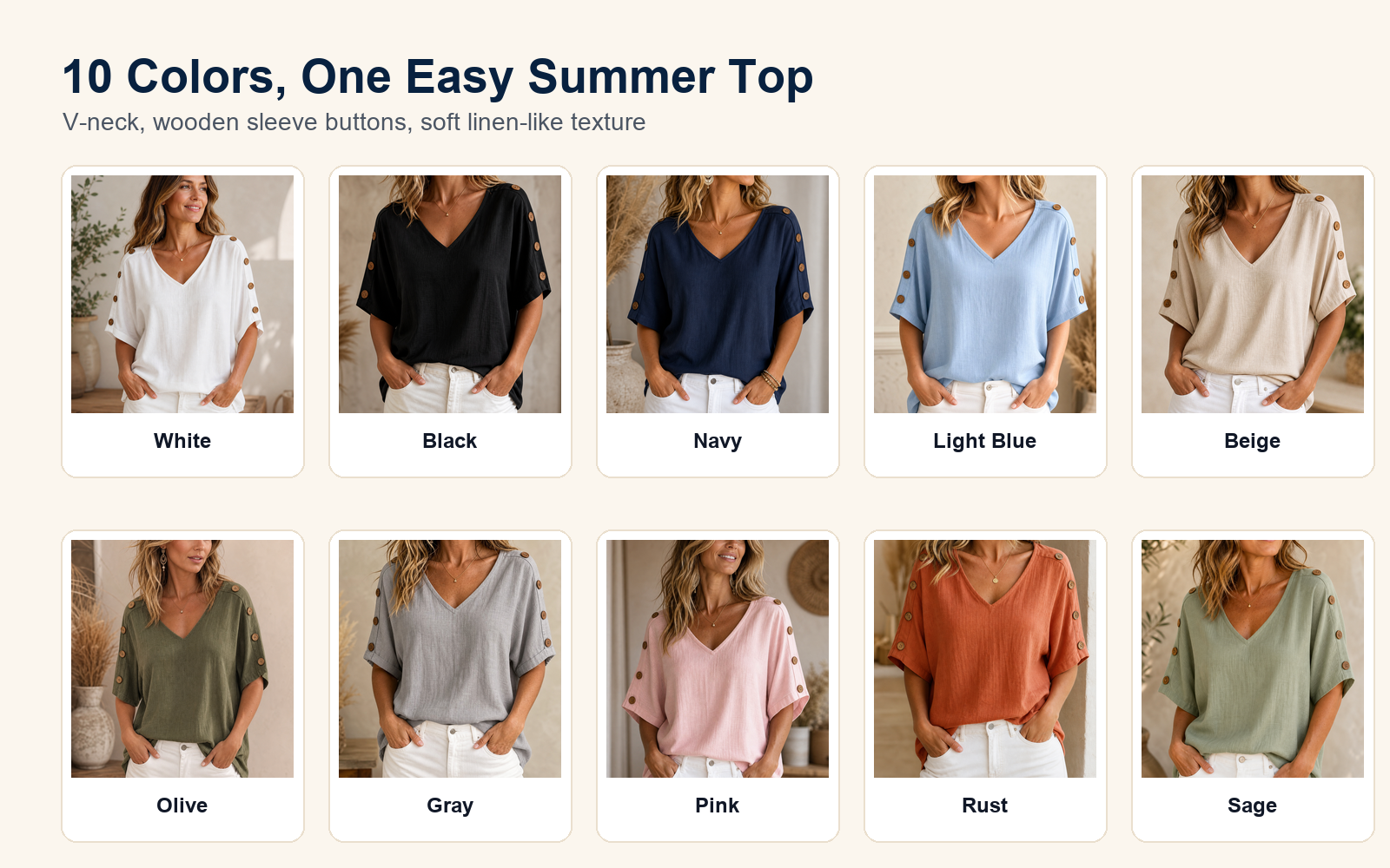 Ten color lineup women's v neck button sleeve blouse