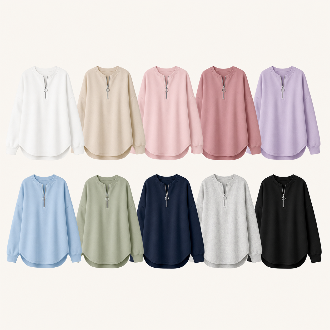 Ten color lineup women's oversized half zip pullover