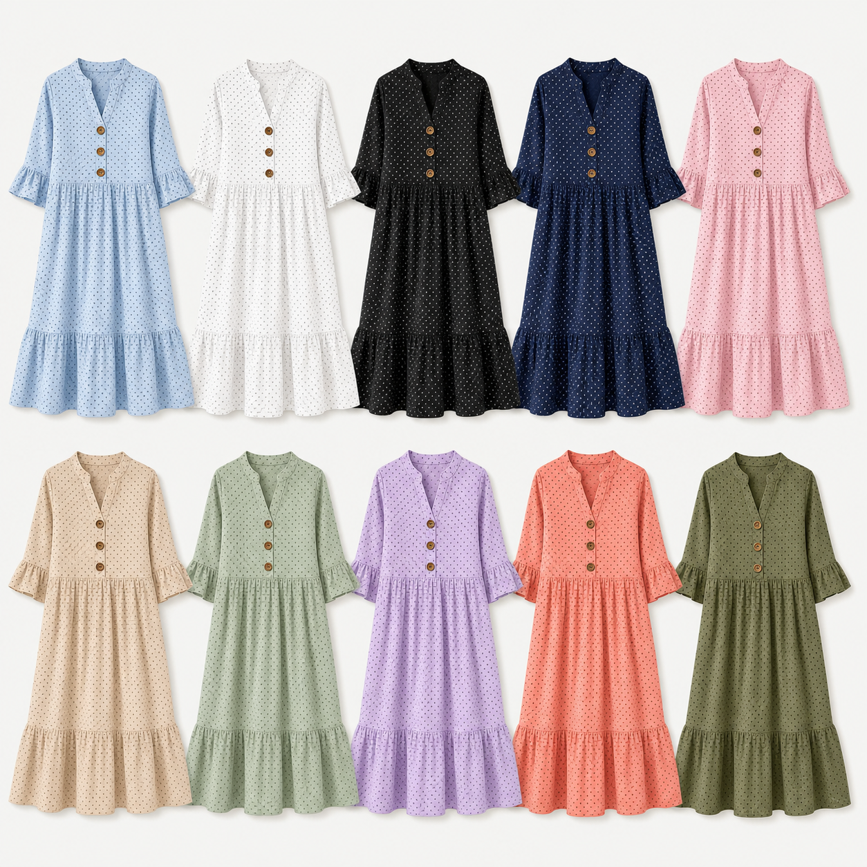 Ten color lineup women's polka dot tiered beach dress