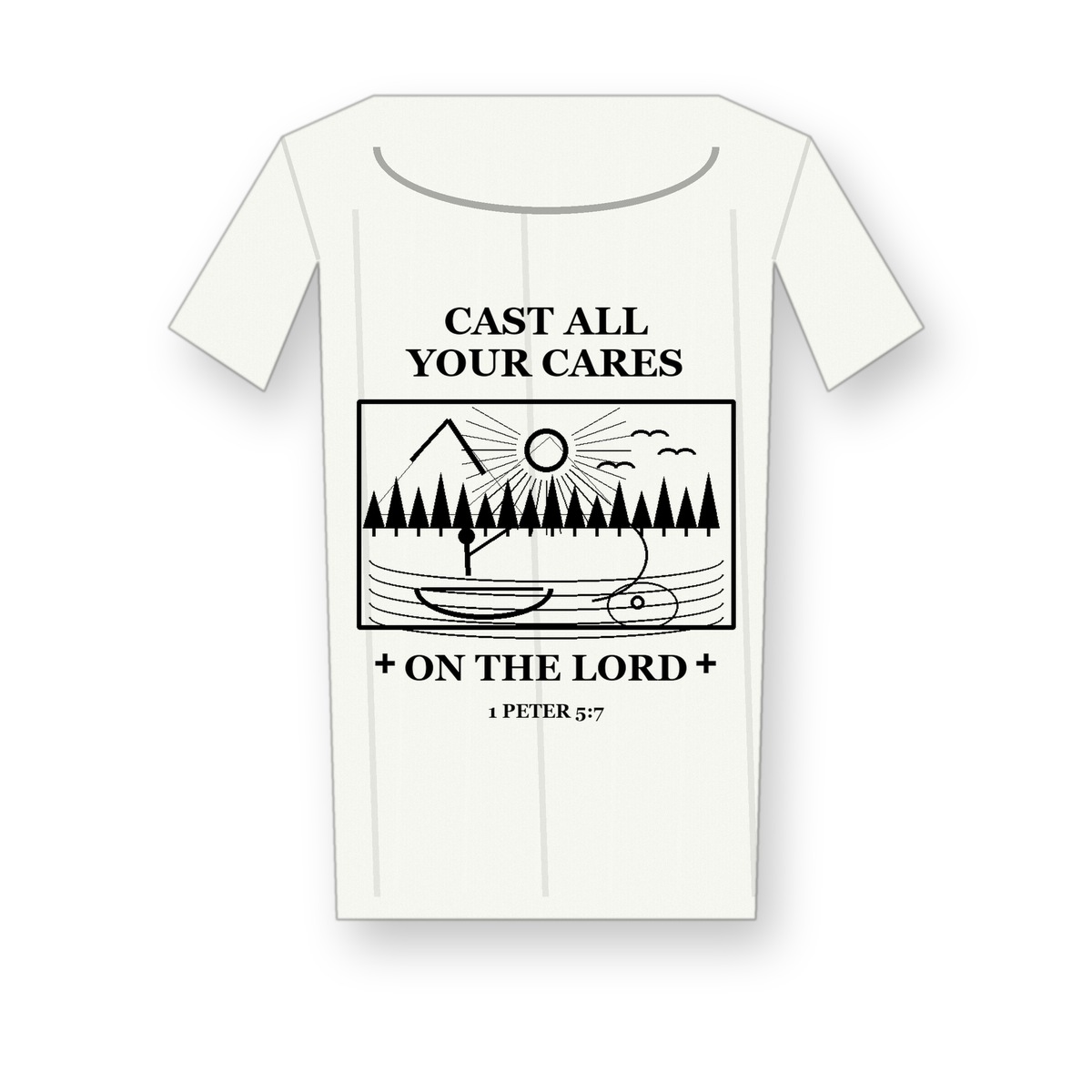 Revised 1200x1200 Men's Cast All Your Cares fishing tee - variant white