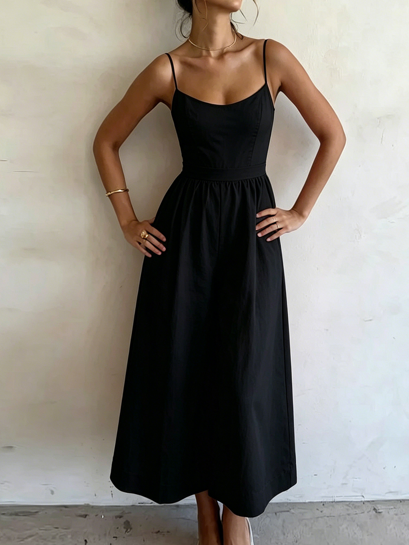 Women's Square Neck Spaghetti Strap Wide Leg Jumpsuit