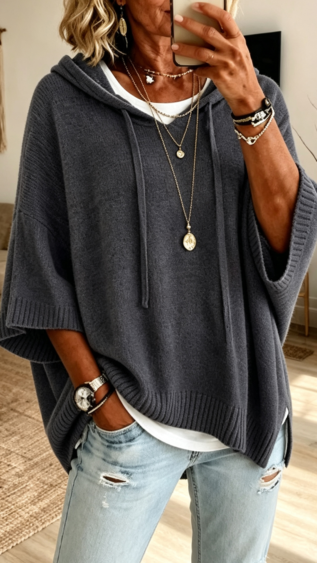 Women's Pullover Sweater Jumper Knit Sweater Streetwear Ribbed Hooded Hooded 3/4 Length Sleeve Long Tops