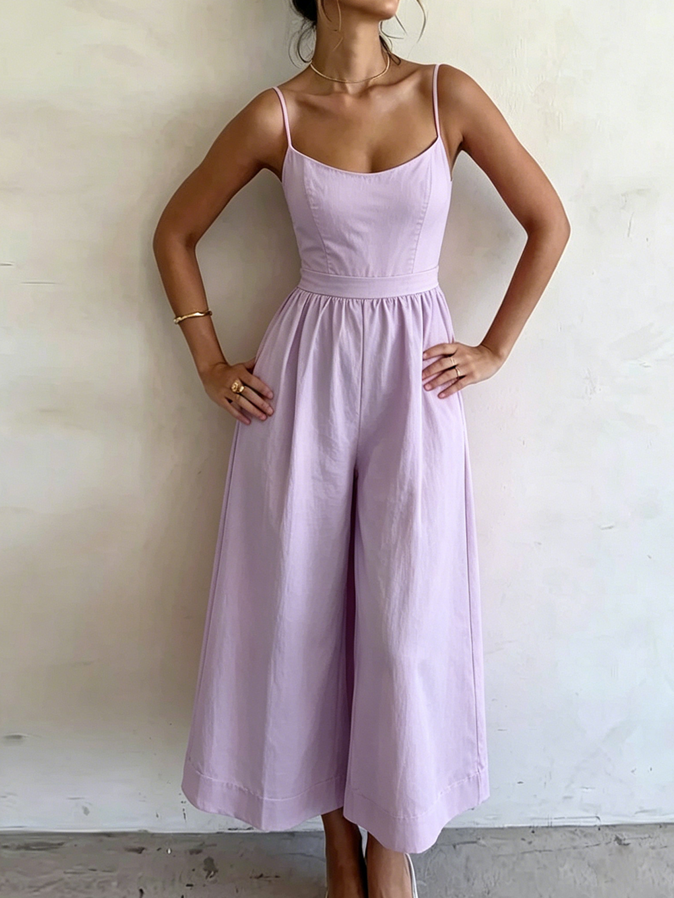 Women's Square Neck Spaghetti Strap Wide Leg Jumpsuit