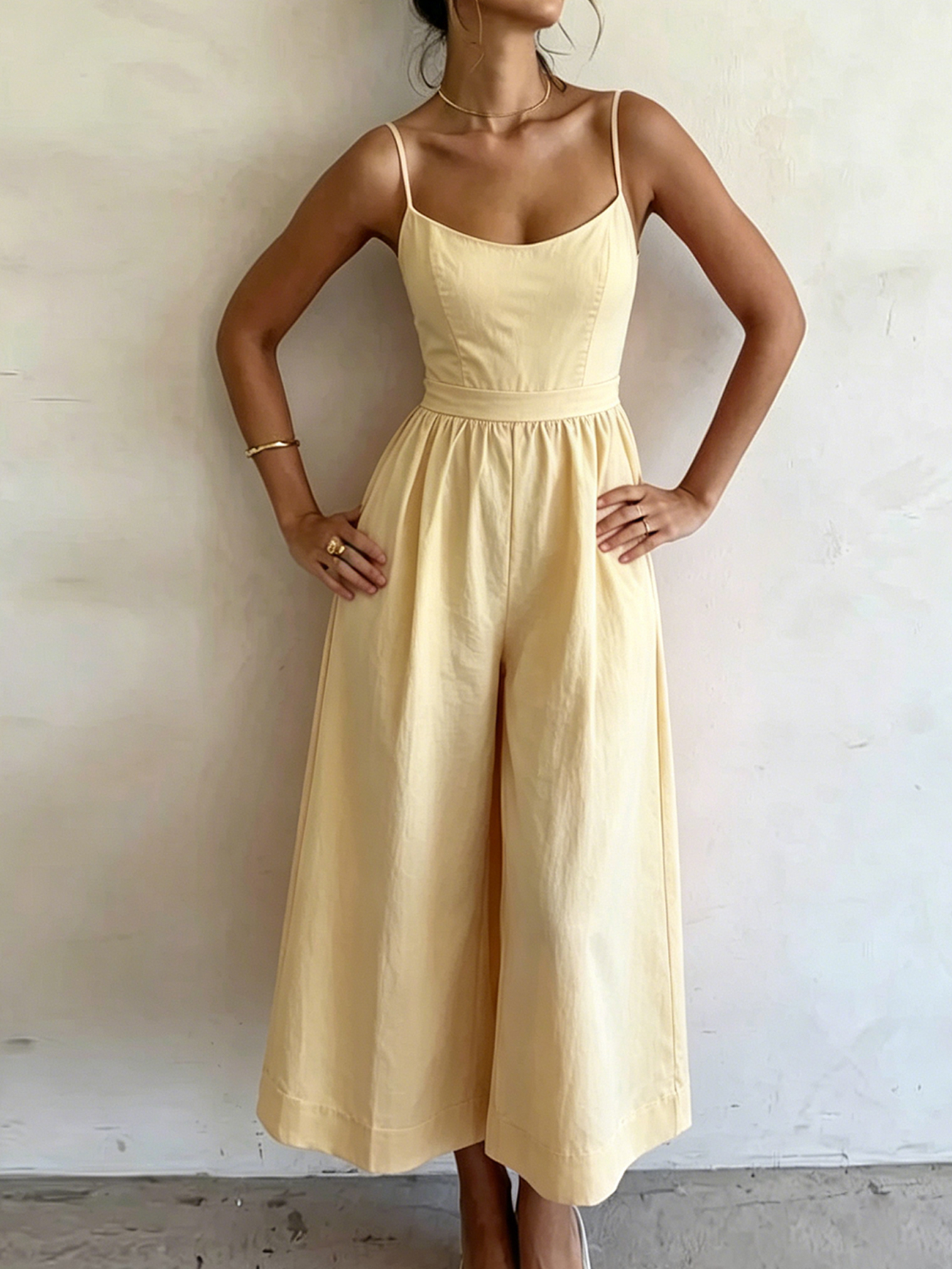 Women's Square Neck Spaghetti Strap Wide Leg Jumpsuit