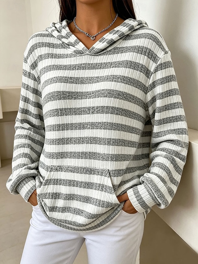 Women's Pullover Hoodie Sweatshirt Striped Casual Long Sleeve Hooded Regular Tops