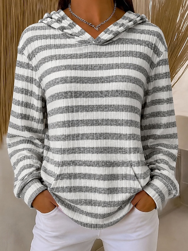 Women's Pullover Hoodie Sweatshirt Striped Casual Long Sleeve Hooded Regular Tops