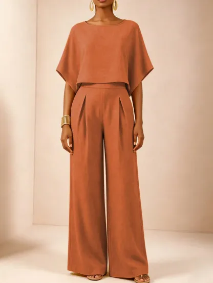 Women's Summer Solid Color Loose Wide Leg Pants Set