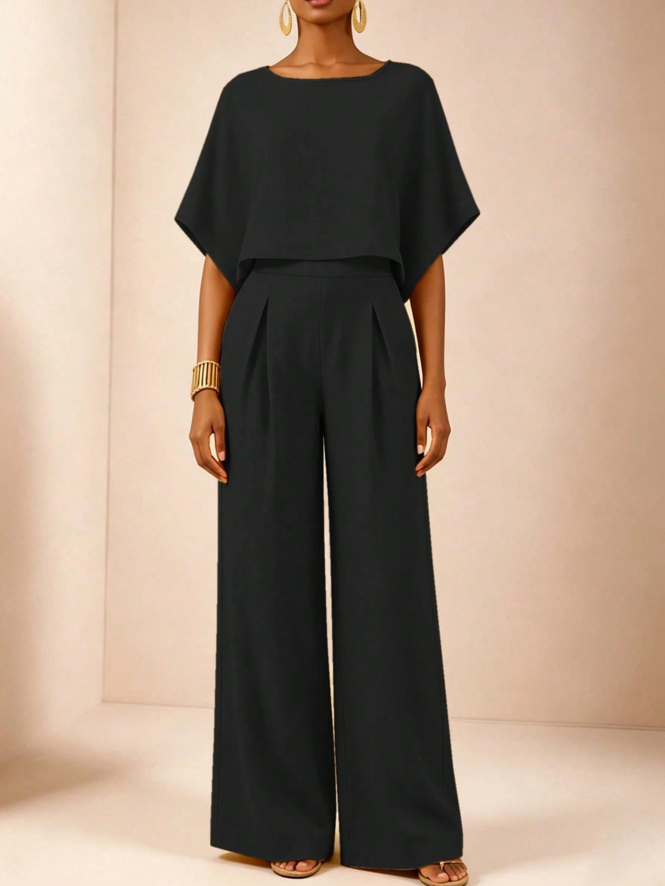 Women's Summer Solid Color Loose Wide Leg Pants Set