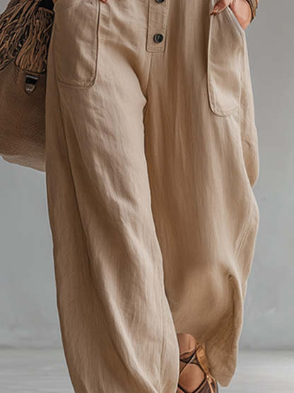 Vintage-style Casual Khaki Cotton Utility-style Sleeveless Jumpsuit