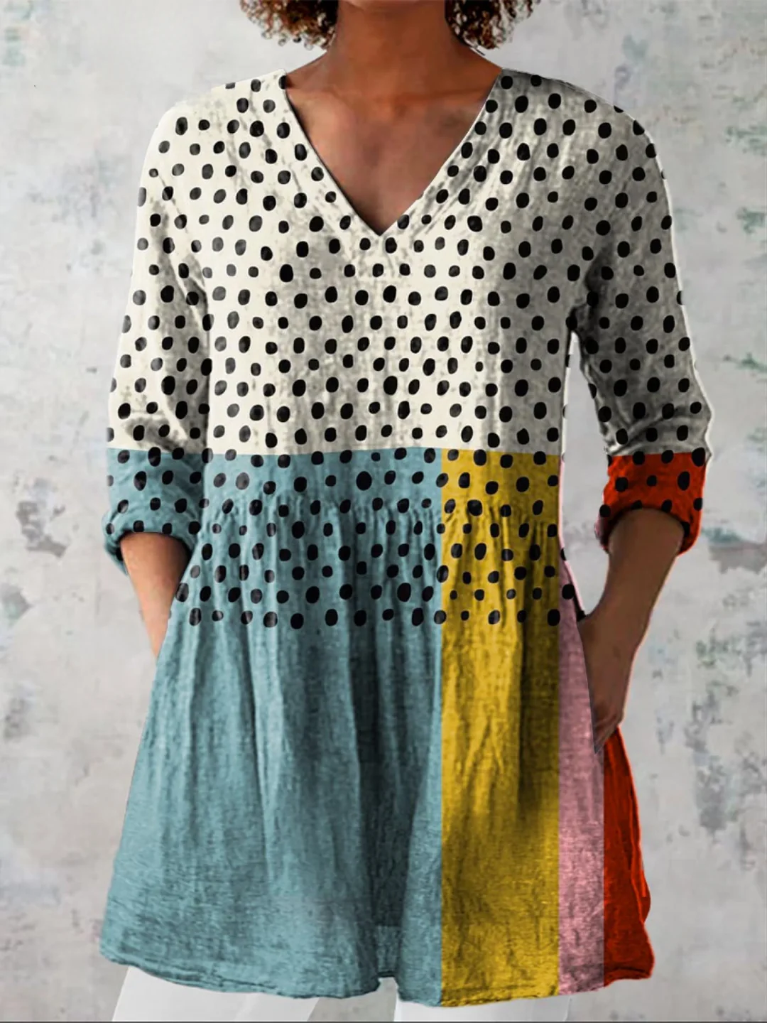 Long Blouse with V-Neck