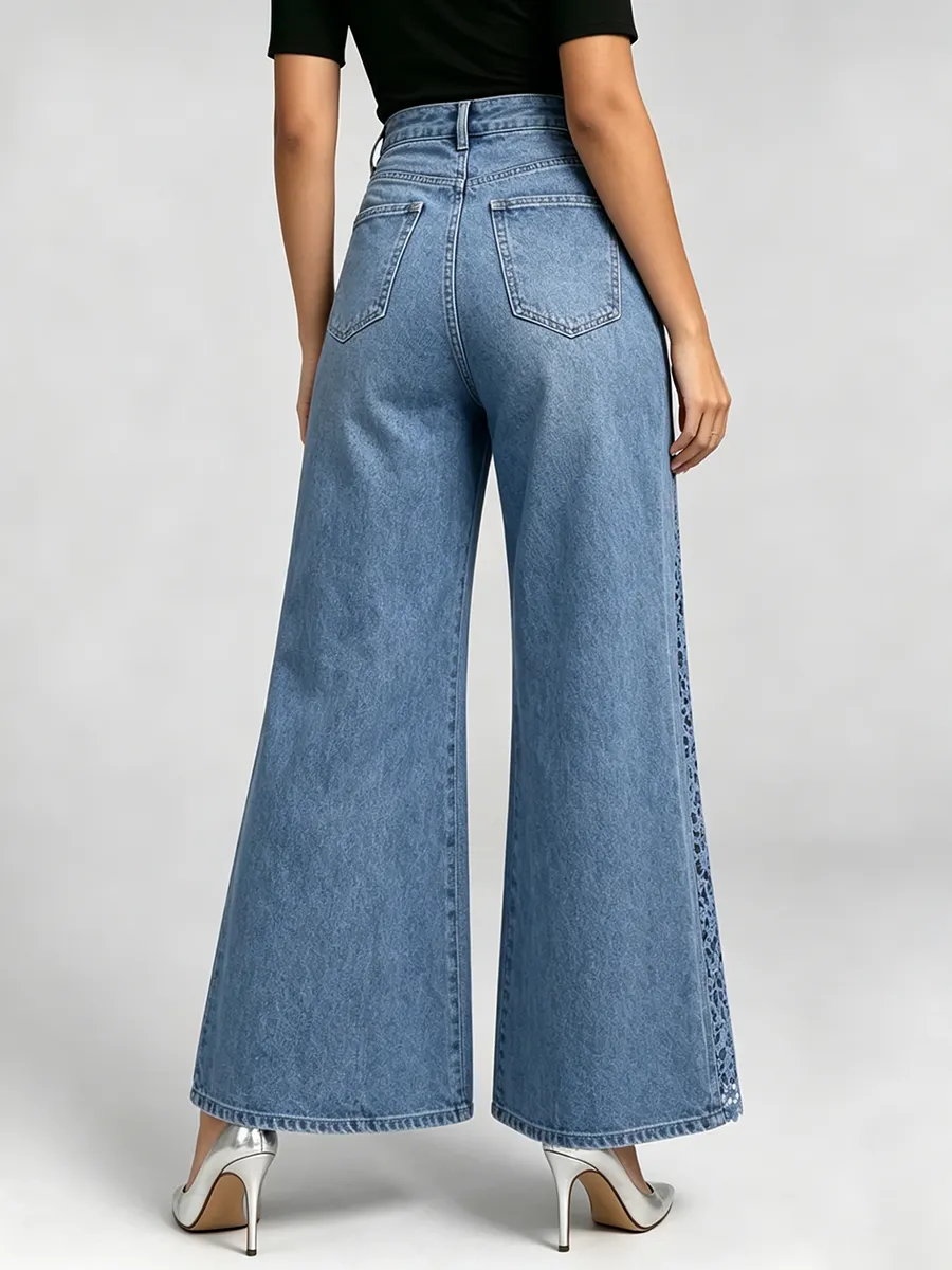 Stylish Lace-paneled Flared Jeans