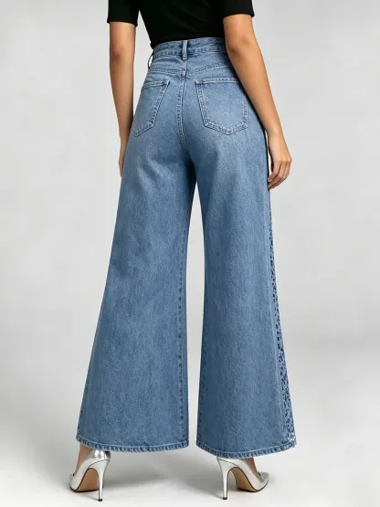 Stylish Lace-paneled Flared Jeans