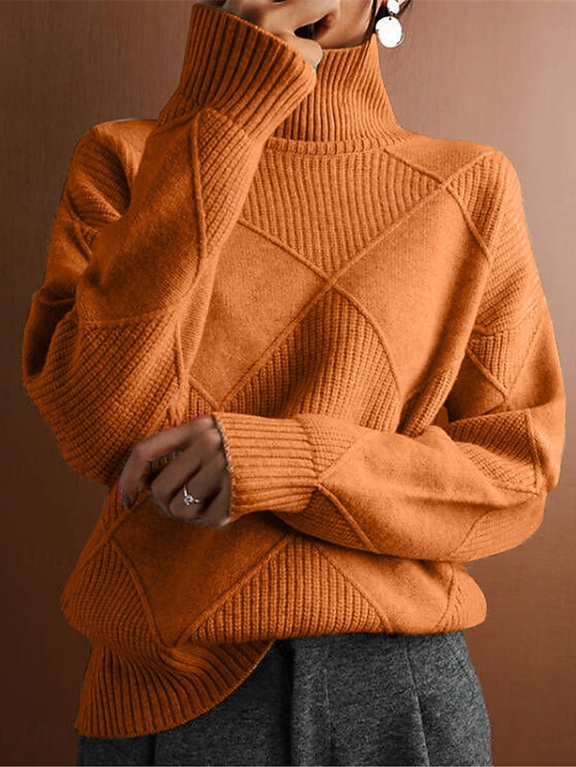 Women's Sweater Casual Soft Pure Color Ribbed Turtleneck Knitted Long Sleeve Regular Tops