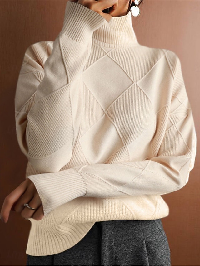 Women's Sweater Casual Soft Pure Color Ribbed Turtleneck Knitted Long Sleeve Regular Tops