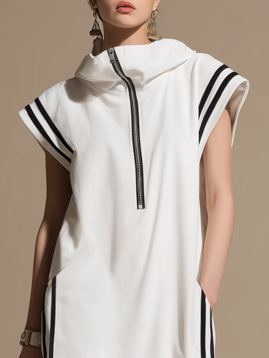 Retro Sporty Color-blocked Striped Sleeveless Midi Dress