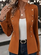 Women's Blazer Outdoor Stand Collar Buttons Solid Color Breathable Fashion Regular Fit Outerwear Long Sleeve Fall