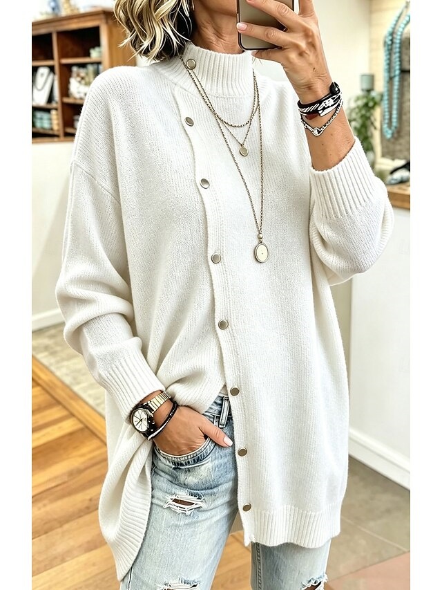 Women's Turtleneck Sweater Cardigan Sweater Cable Knit Sweater