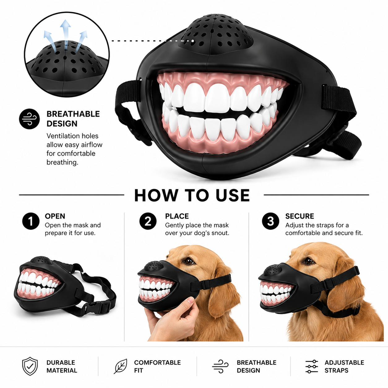 DoggySmile™ Funny Dog Muzzle – Make Your Pup Smile!