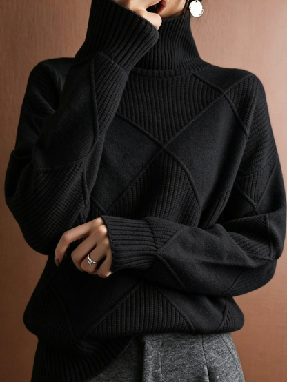 Women's Sweater Casual Soft Pure Color Ribbed Turtleneck Knitted Long Sleeve Regular Tops