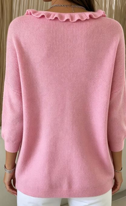 Women's Ruffle Trim V-Neck Button-Down Cardigan - Casual Soft Knit Sweater Top